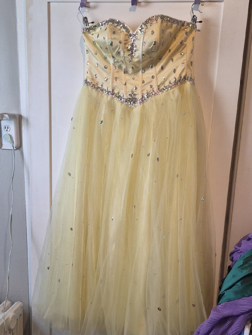 Yellow Strapless Beaded Tulle  Dress